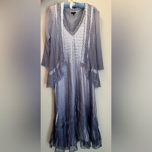 Komarov Blue Silver Mother Of The Bride Dress Jewelled Neckline & Jacket Size XL
